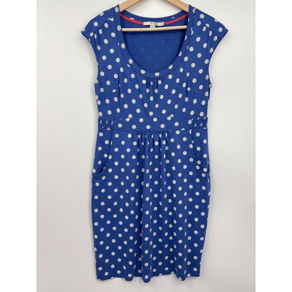 Boden Weekend Jersey Dress Polka Dot Blue 8 Regular